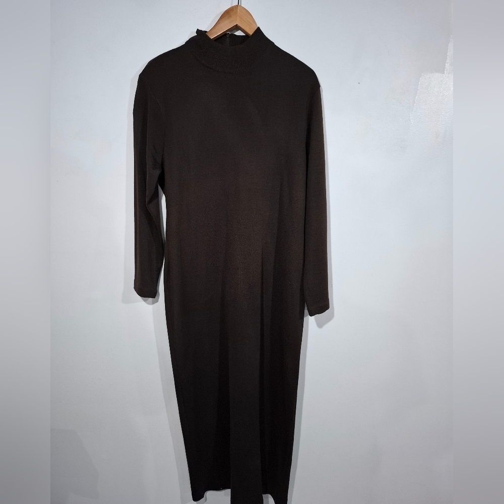Maggy London XL Brown Wool Blend 2-Piece Knit Sweater Dress & Fringe Poncho Set - Picture 7 of 16